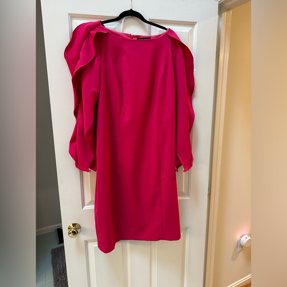 Pink ELOQUII Dress with Ruffle/slit sleeves